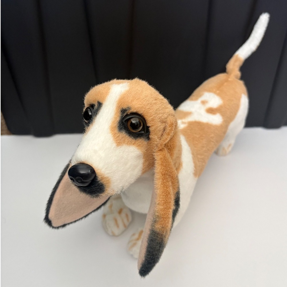 Realistic Basset Hound Plush Stuffed Animal Standing Dog Toy Tan White 17 Inch